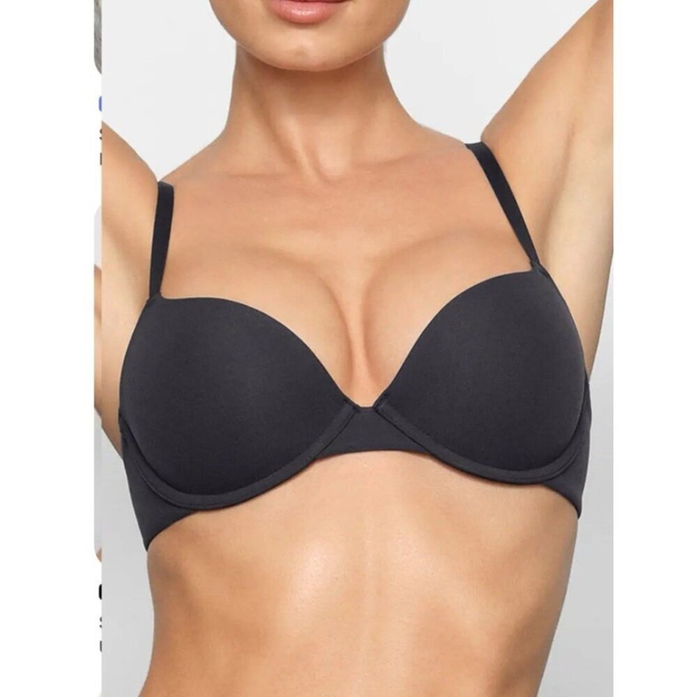 SKIMS Fits Everybody Push Up Demi Bra Black Underwire T Shirt Lingerie 34C